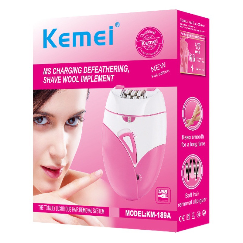 Depiladora Eléctrica Kemei KM-189A, Recargable por USB, Afeitadora Femenina, Dispositivo de Depilación Íntima