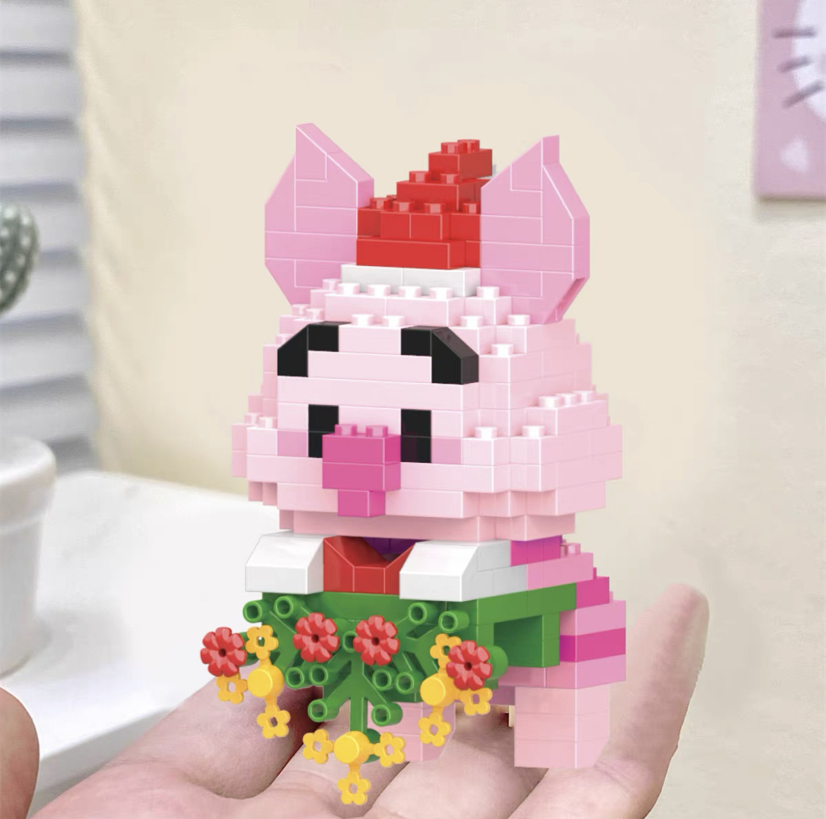 Compatible con LEGO gigante Panda flor azul lindo muñeca de dibujos animados montado bloques construcción juguete para niños puesto caja ciega al por mayor