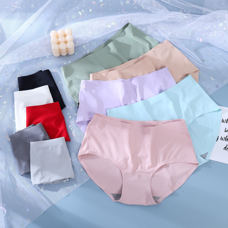 Explosive One-piece Seamless Ice Silk Women's Mid-waist Large Size Solid Color Skin-friendly Breathable Sexy Briefs Women's 810 Briefs Explosive One-piece Seamless Ice Silk Women's Mid-waist Large Size Solid Color Skin-friendly Breathable Sexy Briefs Women's 810 Briefs