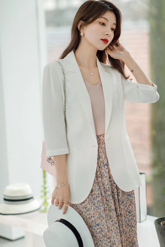 Classic Chao Is Thin and Breathable! 23 Mumi Stretch Heavy Crepe Silk Three-Quarter Sleeve High-End Blazer