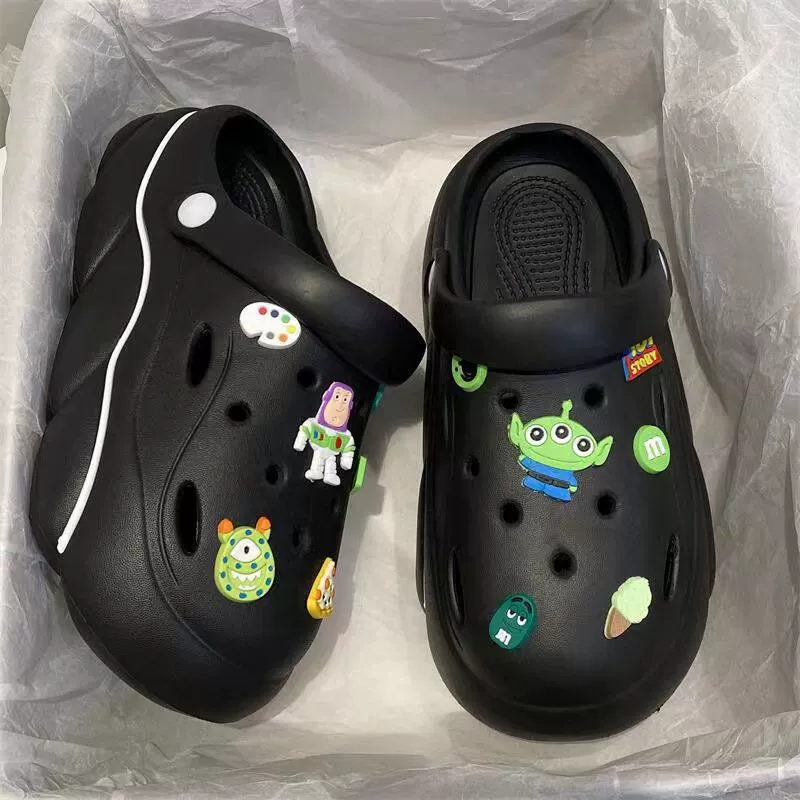Платформенные сабо в стиле Crocs, съёмные мультяшные украшения, ультра‑мягкие, противоскользящие, с подъёмом (жен.)