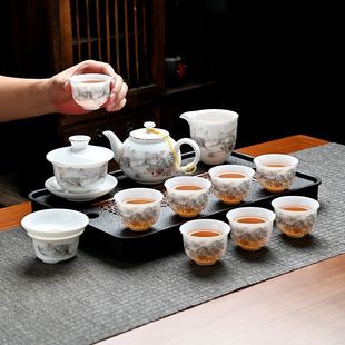 Ice Jade Porcelain Kung Fu Tea Set Personal Tea Cup Set Household Porcelain Ceramic New Chinese Style Teapot Tea Bowl Chaozhou