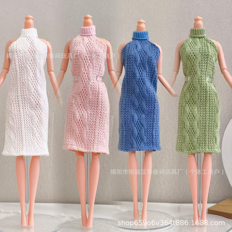 30cm 11inch Barbie Doll Halter Knitted Sweater Dress Four Colors Midi Skirt Princess Dress up Clothing Wholesale
