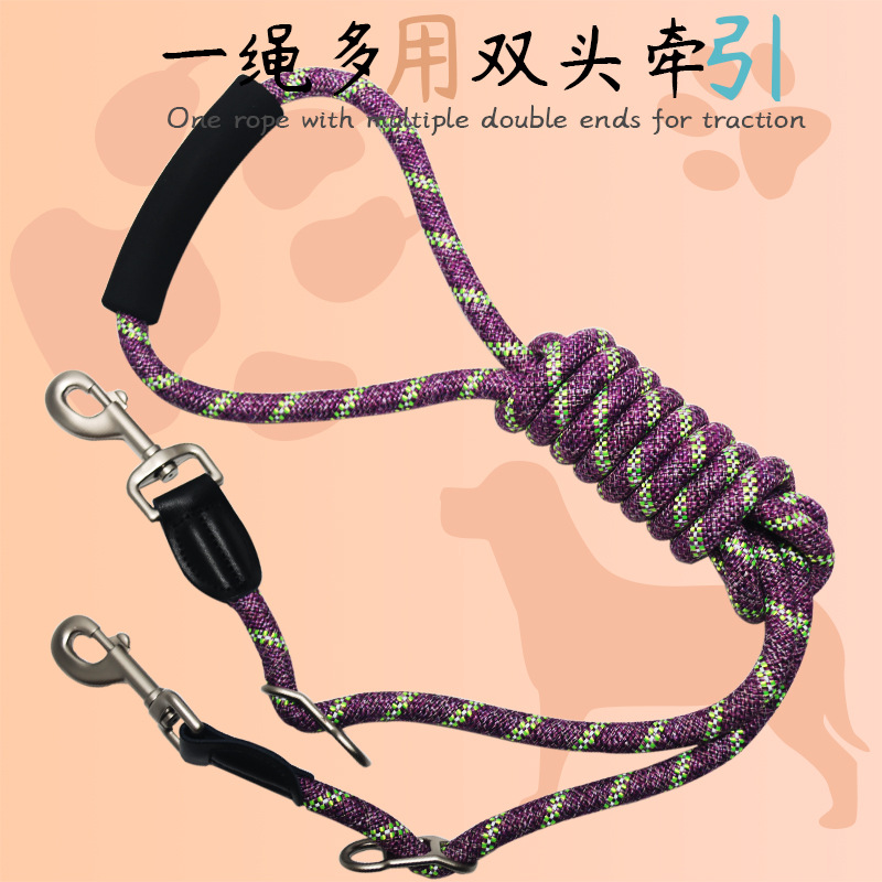 Correa de perro de doble cabeza de algodón y lino reflectante transfronterizo nuevo con agarre multifuncional crossbody cintura correa de correr