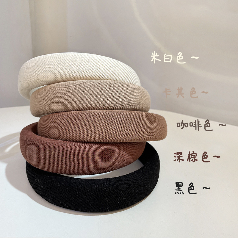 Milky Coffee Color Sponge Headband Korean Simple Elegant Does Not Hurt Hair Pure Color Headband K-Style Khaki Thickeneded Girl Hairpin