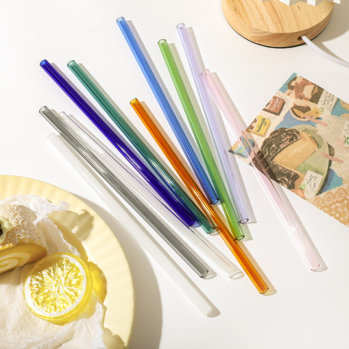 Manufacturer's new creative Japanese glass straw juice milk drink milk tea colored glass straight tube bent pipe straw