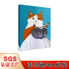 画之新跨境可爱猫咪挂画 艺术抽象卡通卧室墙画芯 动物客厅装饰画