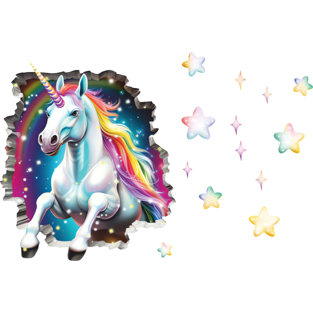 Cross-Border 3D Unicorn Breaking Wallpaper Bathroom Sticker Children's Room Background Wall_voghion.com