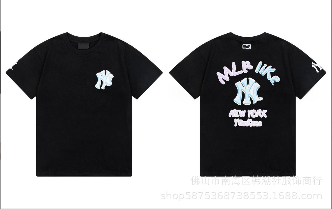 Fábrica al por mayor nueva moda Coreana de alta calidad impresa algodón manga corta hombres y mujeres mismo estilo pareja camiseta suelta soporte código de escaneo