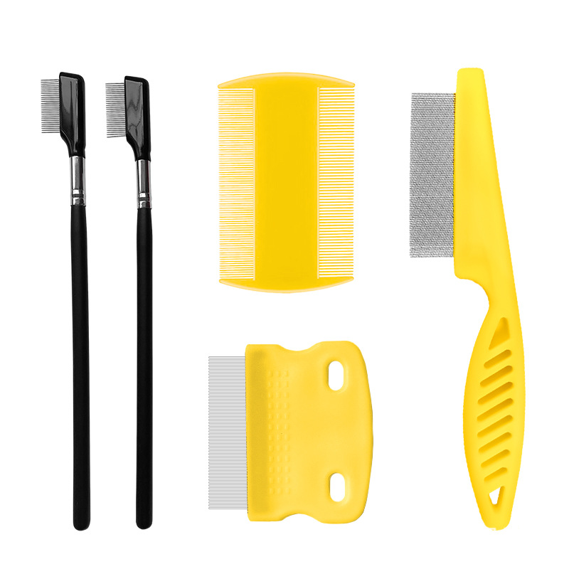 Peine para mascotas para eliminar pulgas, juego de 4 piezas, dientes densos de acero inoxidable, juego de limpieza facial, peine para gatos, suministros para perros, nuevo estilo transfronterizo