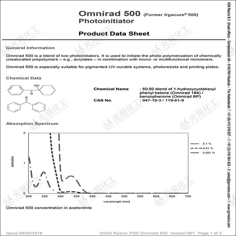 Omnirad 500 �������� ˮ���� UV�̻�Һ��  IGM������ ���׻���
