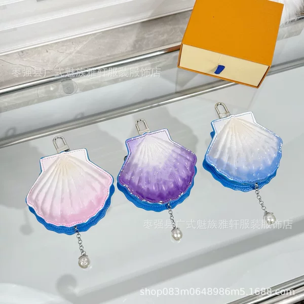 Trendy Brand Shell Earphone Case Key Pouch for Women, Mini Coin Purse with Ocean Style Gradient Color, Cute Small Bag Pendant
