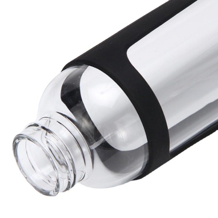 Venta caliente transfronteriza cubierta de silicona cubierta de madera vidrio botella de vidrio de una sola capa al aire libre con cuerda anti-scald publicidad Copa LOGO