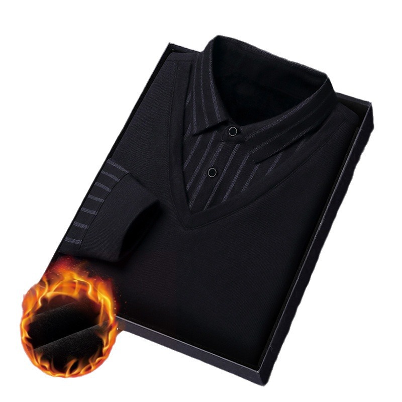 Fleece-forrado solapa casual de los hombres Top nuevo negocio versátil de los hombres de manga larga engrosada caliente camiseta de polo de los hombres