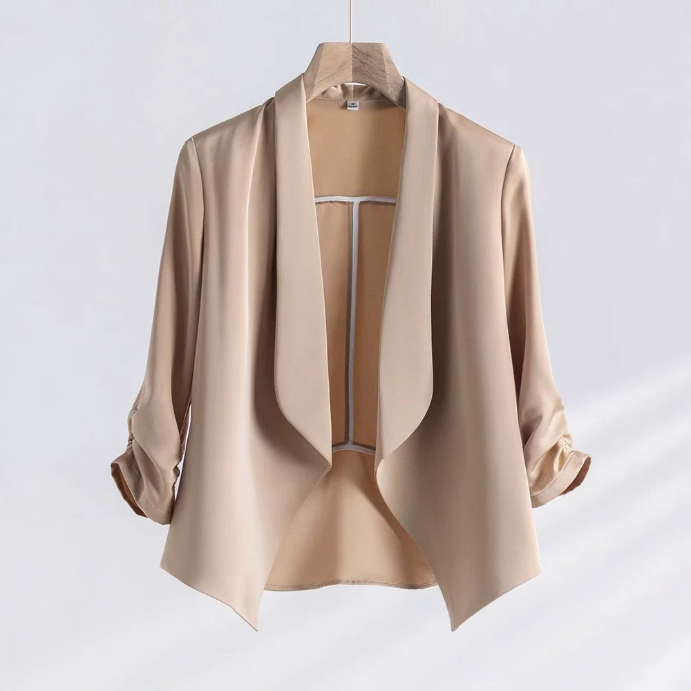 Acetate Satin Blazer for Women, High-End Summer Thin Style, Petite Casual Design, Niche Suit for Summer