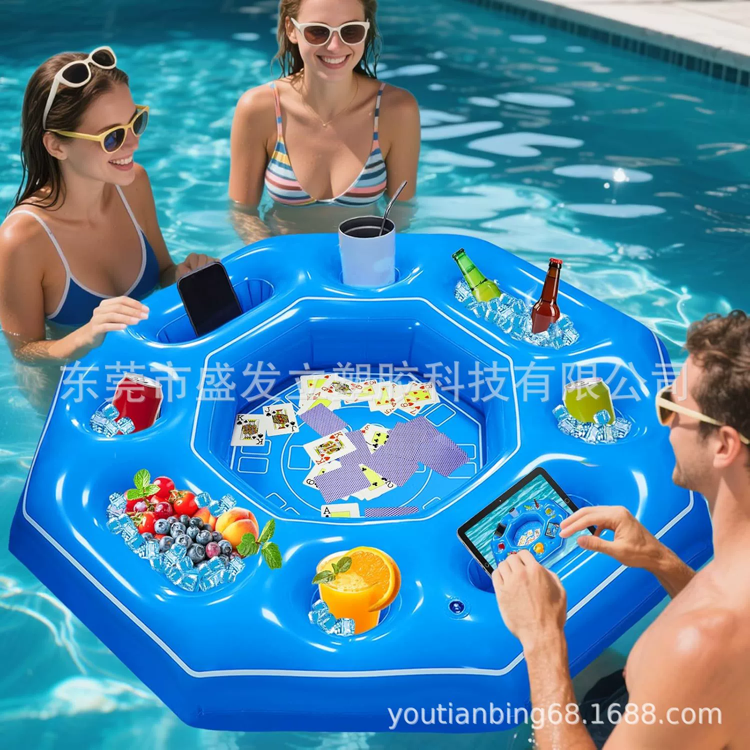 Надувной восьмиугольный стол для игры в водный покер, многофункциональная плавающая игрушка для отдыха, креативный плавучий охладитель