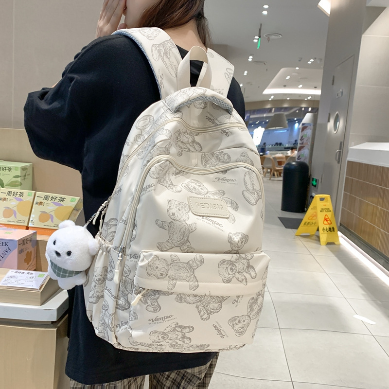 学生涂鸦潮流背包高中初中女书包简约双肩大容量两件套背包补习袋|undefined