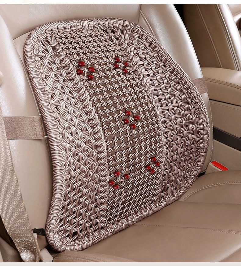 Hand-Woven Ice Silk Lumbar Support Cushion with Thickened Steel Tube Massage Seat Backrest for Car and Home Use, Driver's Seat Waist Protection Pad