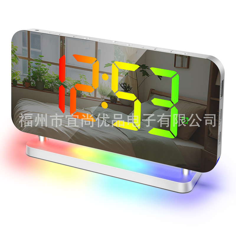 2024アマゾン国境を越えた新型RGB自慢大画面LED電子時計七彩小夜灯鏡像目覚まし時計|undefined