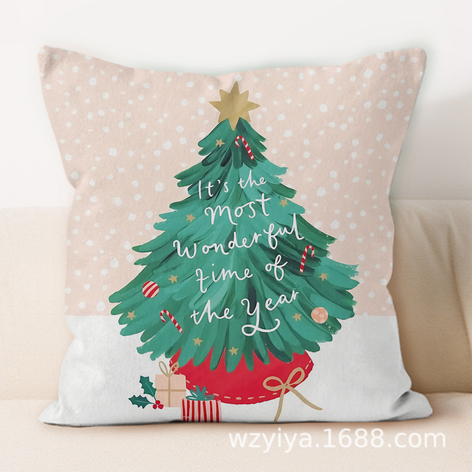 Cartoon Navidad impresa almohada cuadrada sala de estar sofá dormitorio cabezal de cama almohada funda sin núcleo cojín