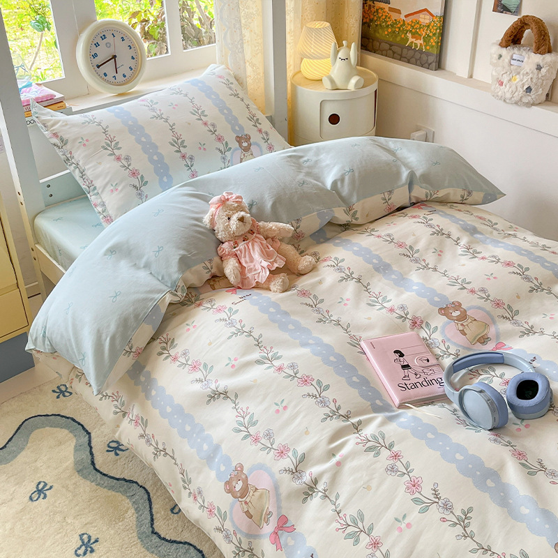 Juego de cama de dormitorio de estudiantes universitarios de tres piezas de algodón puro 2025 nueva ropa de cama con funda de edredón individual