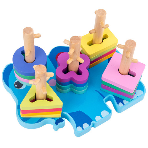 Cartoon Elephant Giraffe Children's Shape Geometric Set Wooden Toys Large Blocks Baby Early Education Enlightenment