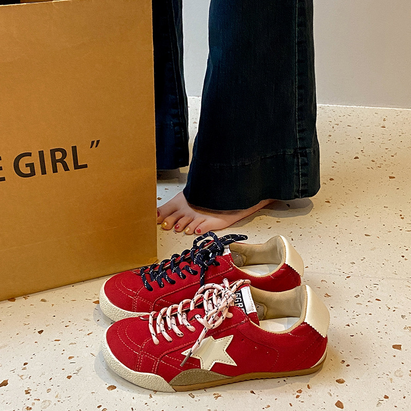 Retro Star Old Dirty Shoes for Women 2025 New Inner Heightening European Sneakers Comfortable Breathable Versatile Casual Shoes