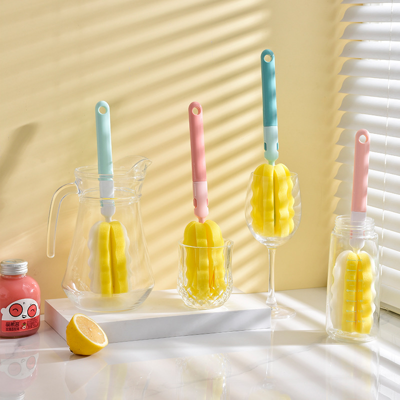 Cepillo de taza Cepillo de biberón Cepillo de esponja doméstico Cabezal de reemplazo Taza de lavado plegable artefacto Centro de confinamiento Cepillo de lavado de biberón para bebés