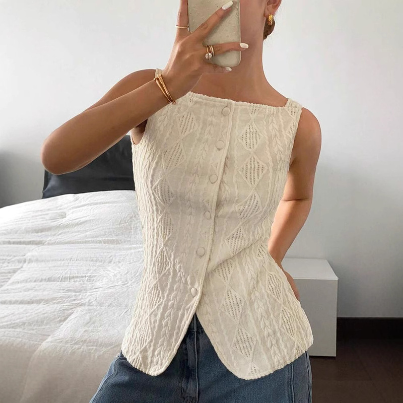Amazon's New Summer Style Women's Design-Inspired Square-Neck Pleated Seersucker Waist-Cinching Vest
