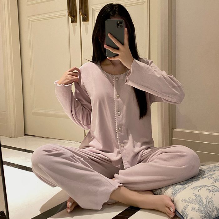 跨境批发德绒睡衣女款秋冬季长袖休闲简约高级感春秋两件套家居服|undefined
