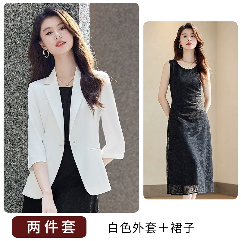 Летний универсальный классический пиджак для отдыха, юбка, комплект, Slim fit, для подростков