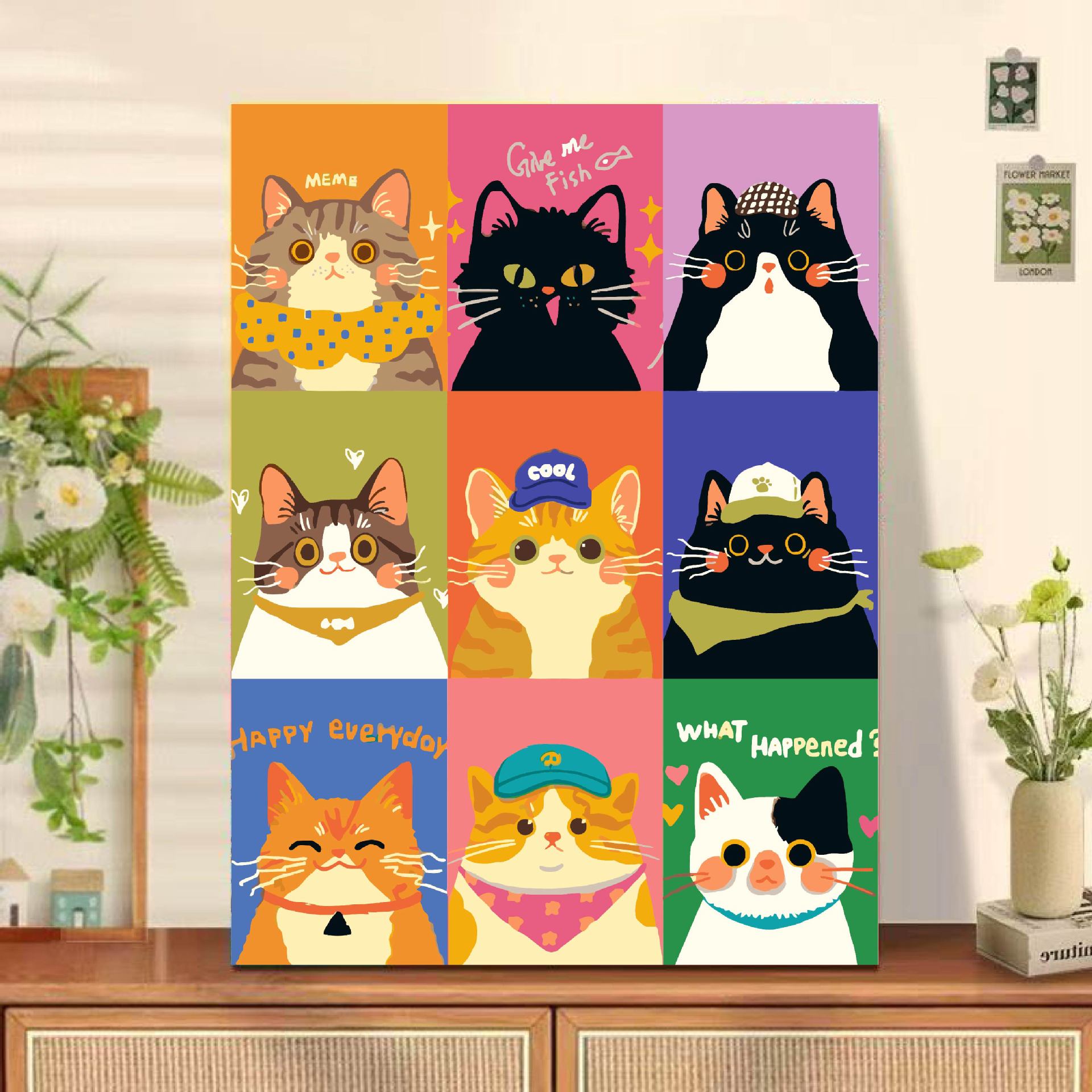 Dopamina gato gato pintura al óleo digital diy simple pintado a mano pintura de relleno pintada a mano dibujos animados pintura decorativa para niños