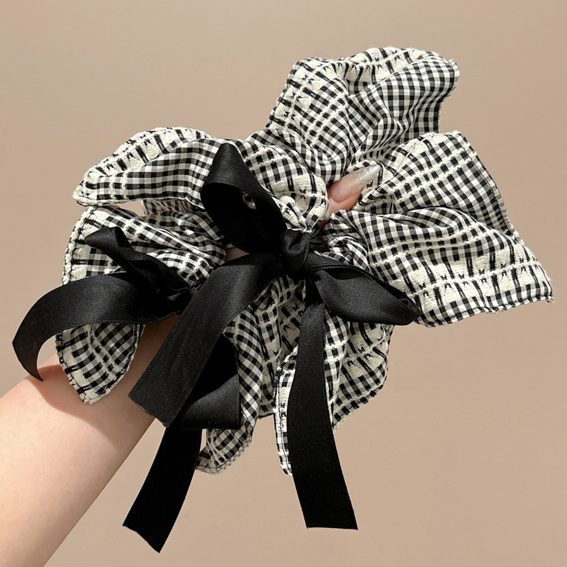 Cuerda para el cabello con lazo a cuadros de todo fósforo, bufanda cuadrada para mujer, lazo para el cabello de intestino grueso 2025, nuevo accesorio para el cabello con cuerda para el cabello de alta gama