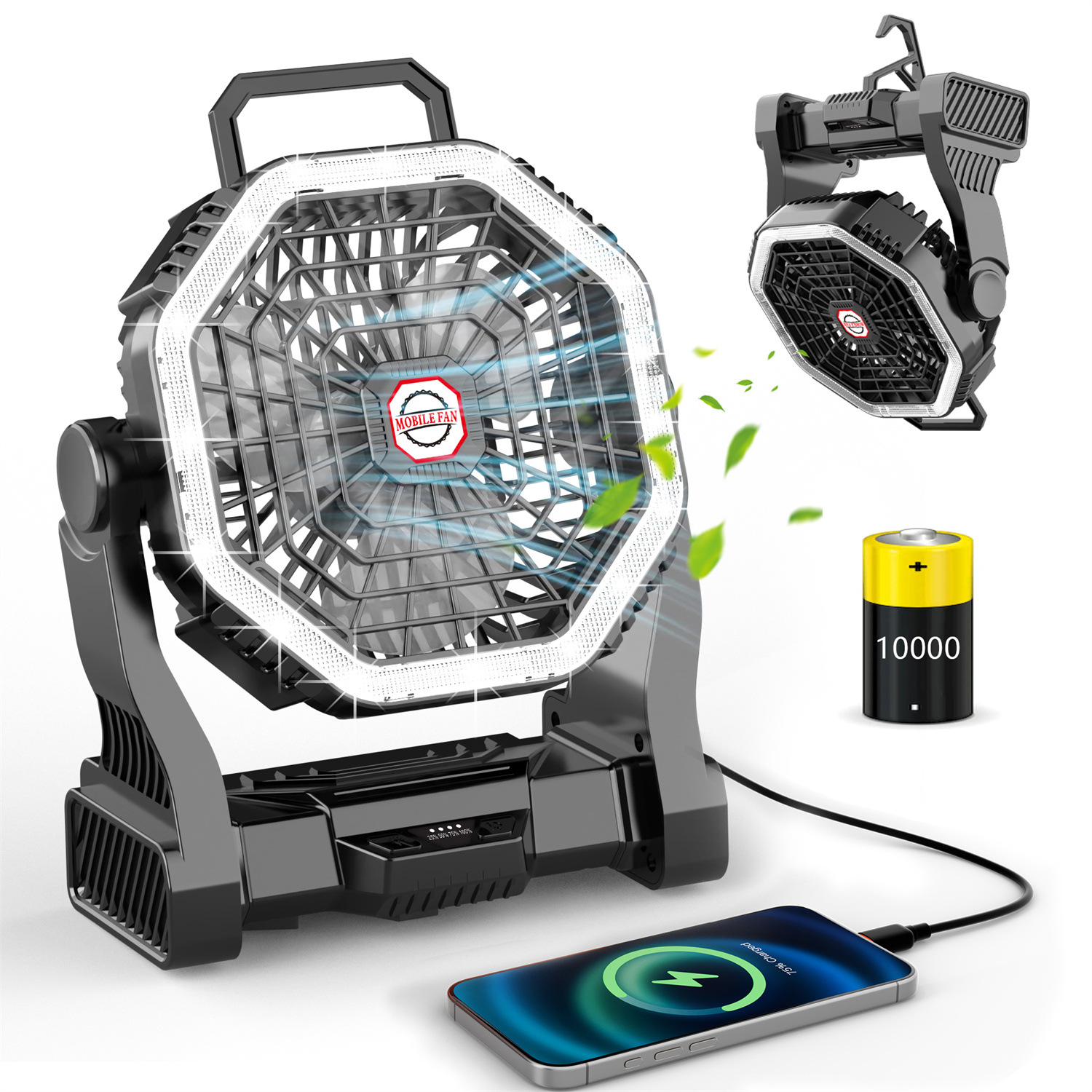Transfronterizos para 2025 ventilador de pantalla recargable ventilador de camping ventilador portátil ventilador al aire libre