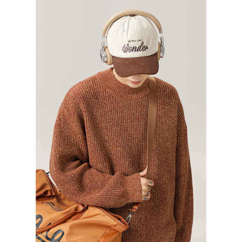 Monochrome Man- Vintage Thick Knit Half Turtleneck Sweater Autumn Winter Texture Dot Jacquard Thickened Warm Knitwear Coat_voghion.com