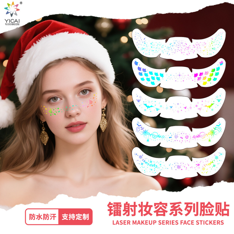Cross-Border New European and American Laser Makeup Freckle Stickers Halloween Christmas Party Glitter Face Makeup Tattoo Stickers