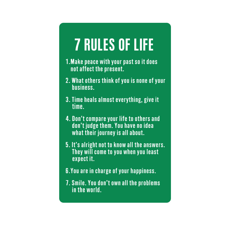 7 reglas de la vida Tarjetas de visita de metal 7 reglas de la vida Transfronterizas Amazon Hot Sale Aluminum Wallet Card
