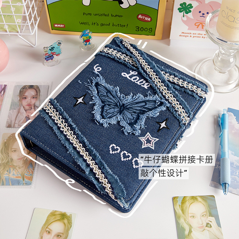 蝴蝶牛仔卡冊創意高顏值ins風拍立得追星3寸小卡收納冊四宮格相冊
