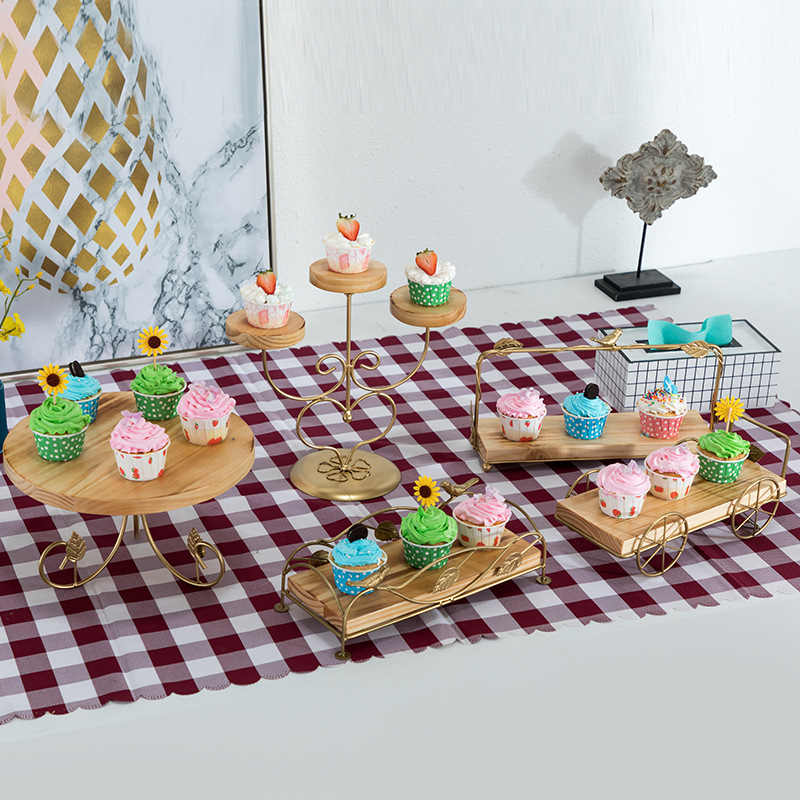 Soporte de la torta de madera soporte de postre soporte de exhibición decoración de la boda Europea accesorios multi-capa bandeja merienda soporte traje image 24