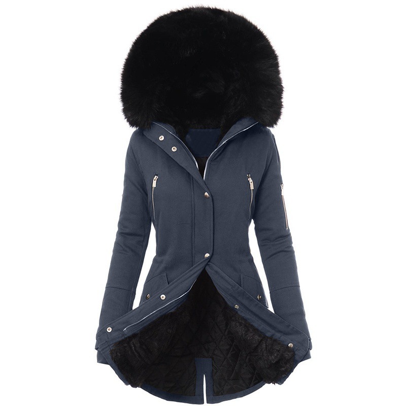Amazon popular invierno abrigo de algodón acolchado de las mujeres Cuello de piel Abrigo acolchado de algodón abrigo de las mujeres de longitud media con capucha cintura apretada caliente chaqueta acolchada de algodón image 9