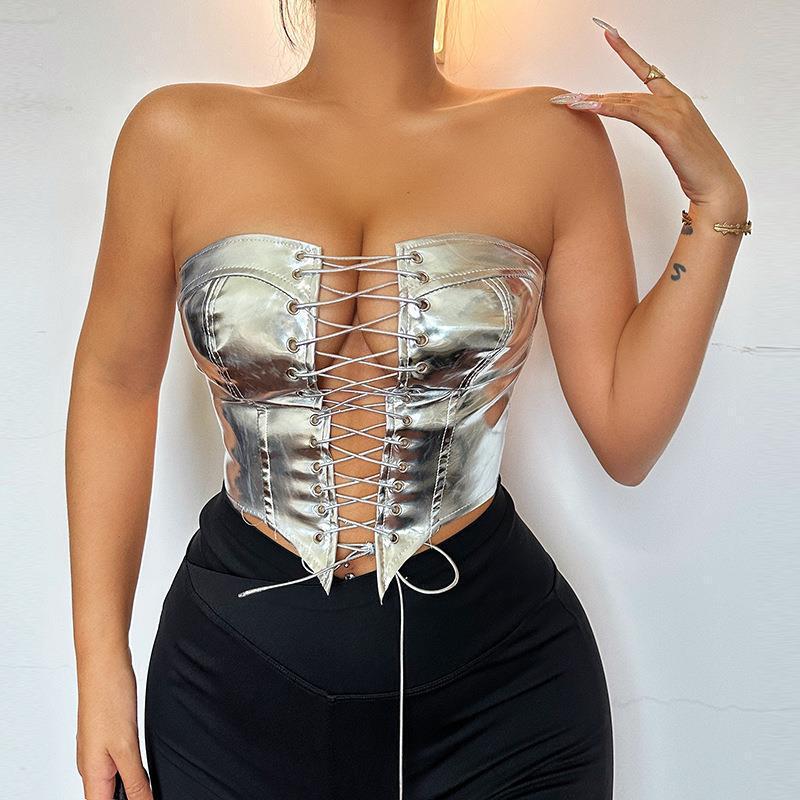 Cross-border European and American Women's 2024 Trendy Sexy Lace-up Explosions Spice Girl Top Belted Cardigan Slimming Vest