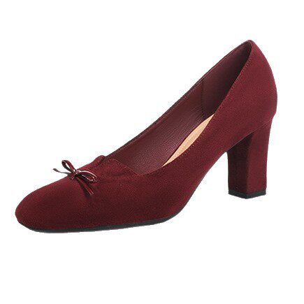 Giày cao gót nữ mũi vuông gót dày 6–8 cm thiết kế thanh lịch có nơ — màu kaki, màu nâu, rượu vang đỏ