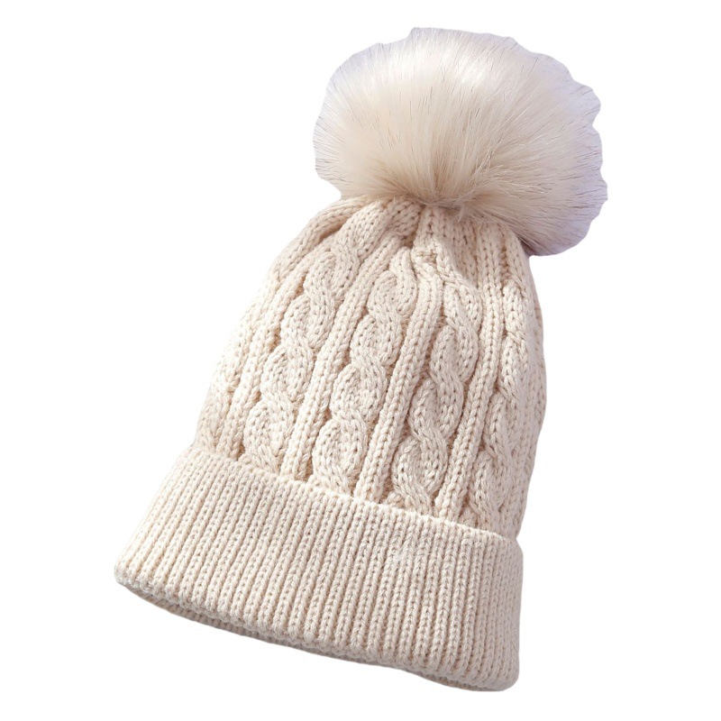 Men's and women's children's hat autumn and winter knitted wool cap with wool ball pure cute baby wool cap in stock wholesale