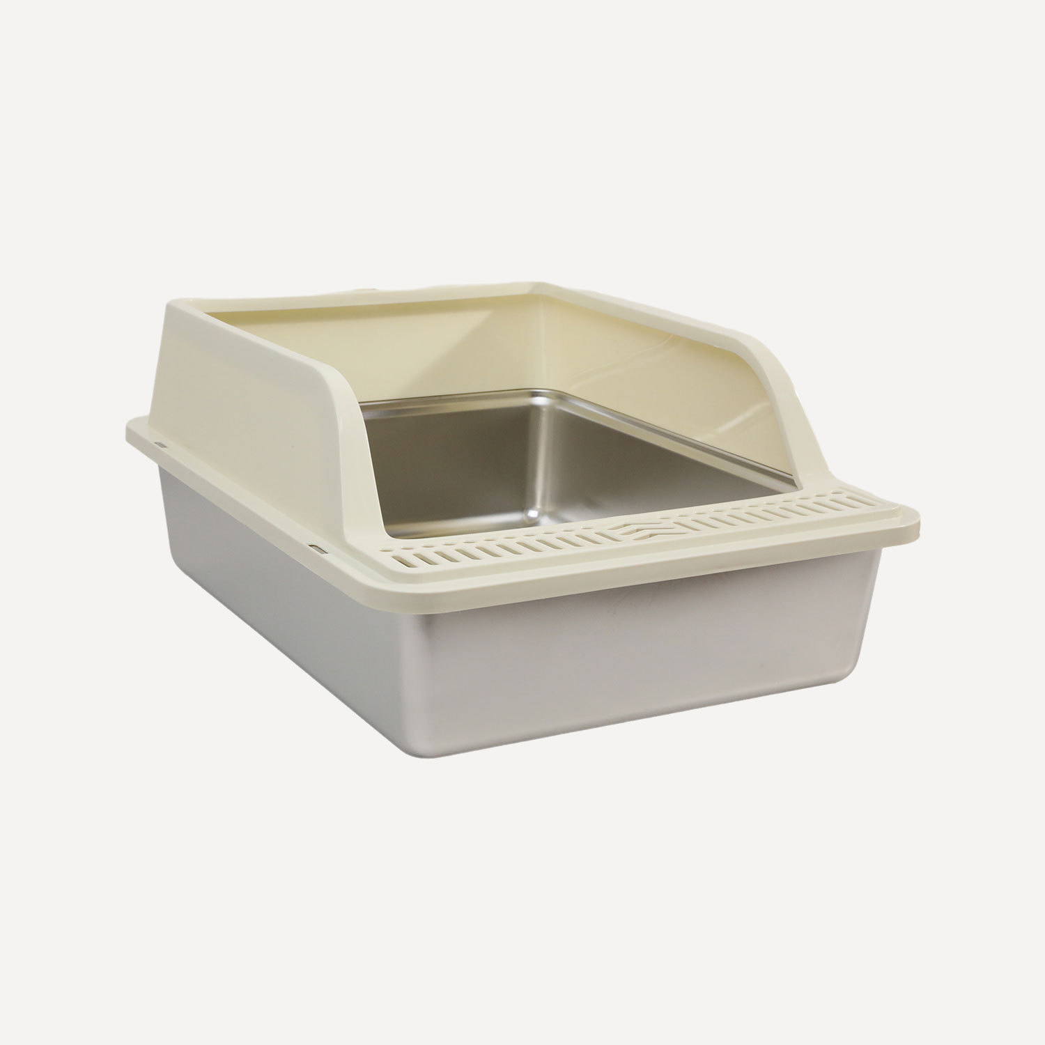 Acero inoxidable, fácil de limpiar, caja de arena abierta, valla alta, gran tamaño, anti-salpicaduras, profundización, inodoro semicerrado para gatos