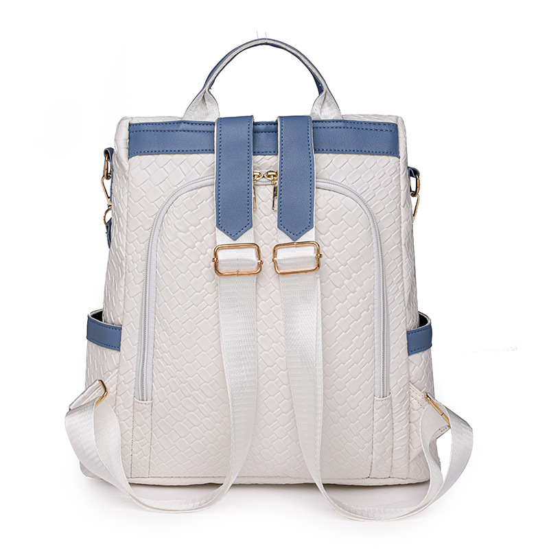 Spot wholesale 2024 nueva moda tejida señoras mochila antirrobo color de contraste simple mochila multifuncional de doble uso