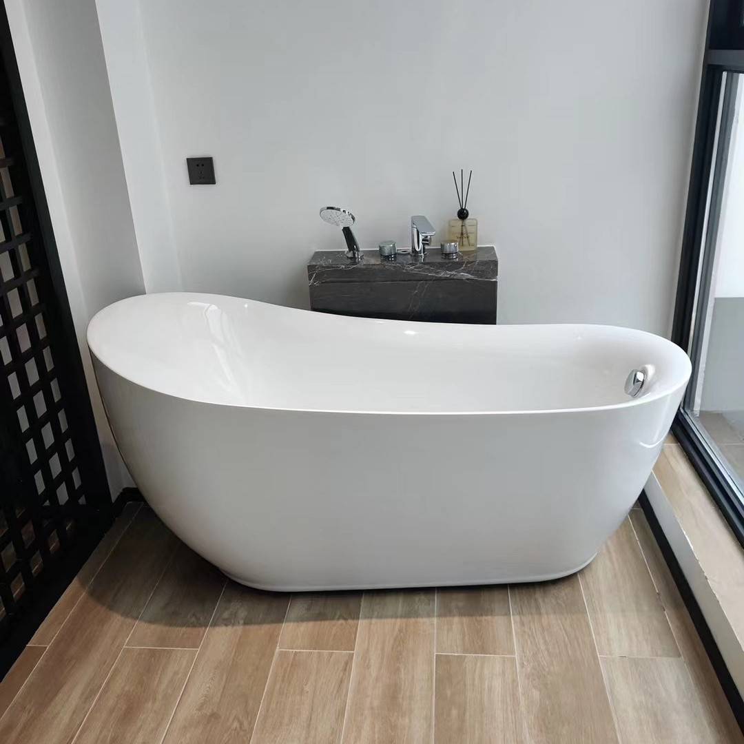 Fábrica de Foshan venta directa ovalada alta bañera acrílica hotel residencial popularidad en línea bañera independiente para adultos