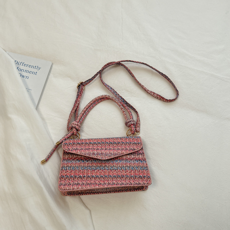 Bolsos de mano artesanal de estilo nacional nuevos nichos de diseño bolsas de cadena rayas arco iris extranjero bolsas de hombro