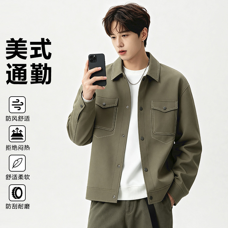 Free shipping men's jacket 2026 new Japanese style corduroy vintage workwear jacket spring and autumn versatile loose casual top