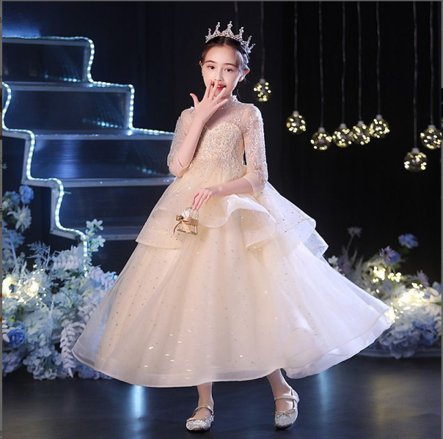 Spot vestido de novia de niña de las flores para niños pasarela femenina vestido de noche de gasa hinchada pequeña presentadora interpretación de piano falda larga verano