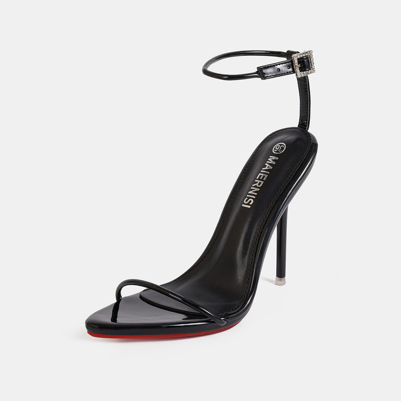 Sandal cao gót siêu mảnh quai ngang dây buộc cổ chân gợi cảm, gót nhọn hở mũi — Màu be, Màu bạc, Màu trắng, Màu tím